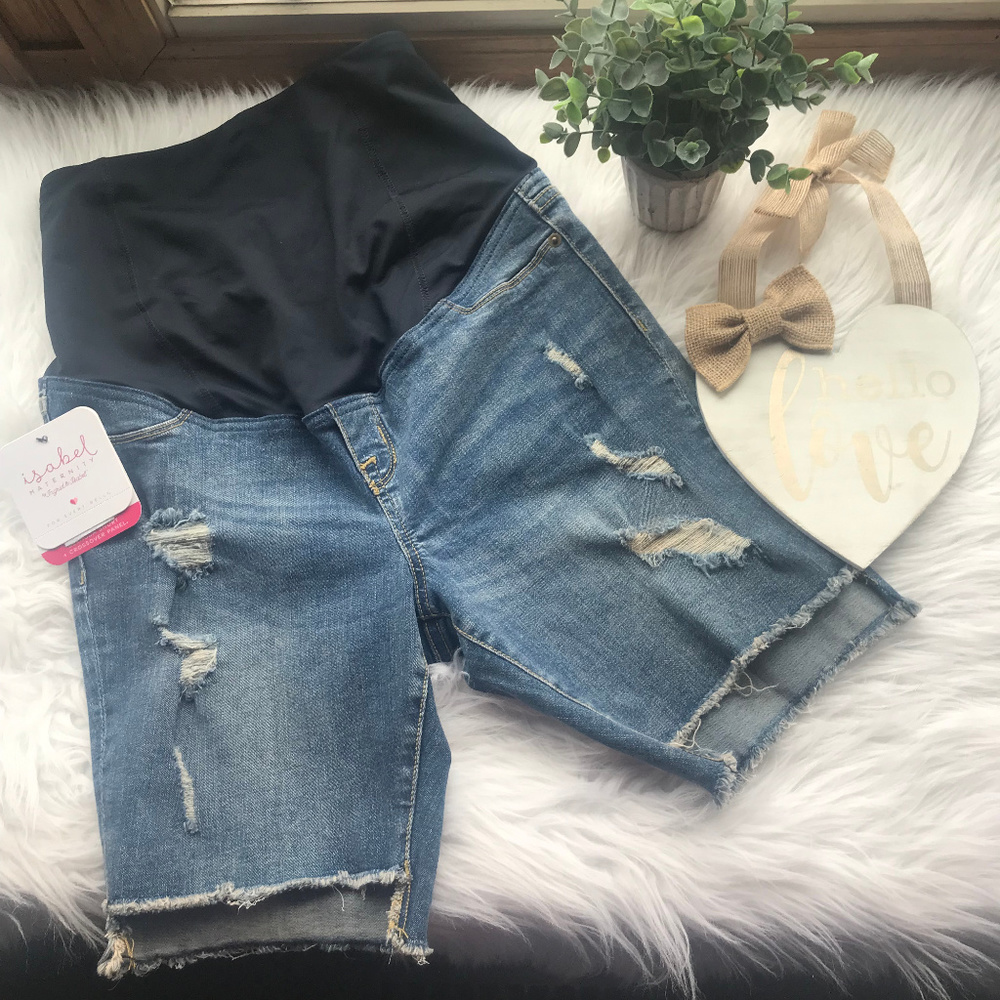 Isabel Bermuda Distressed Maternity Shorts NWT - Picture 1 of 8